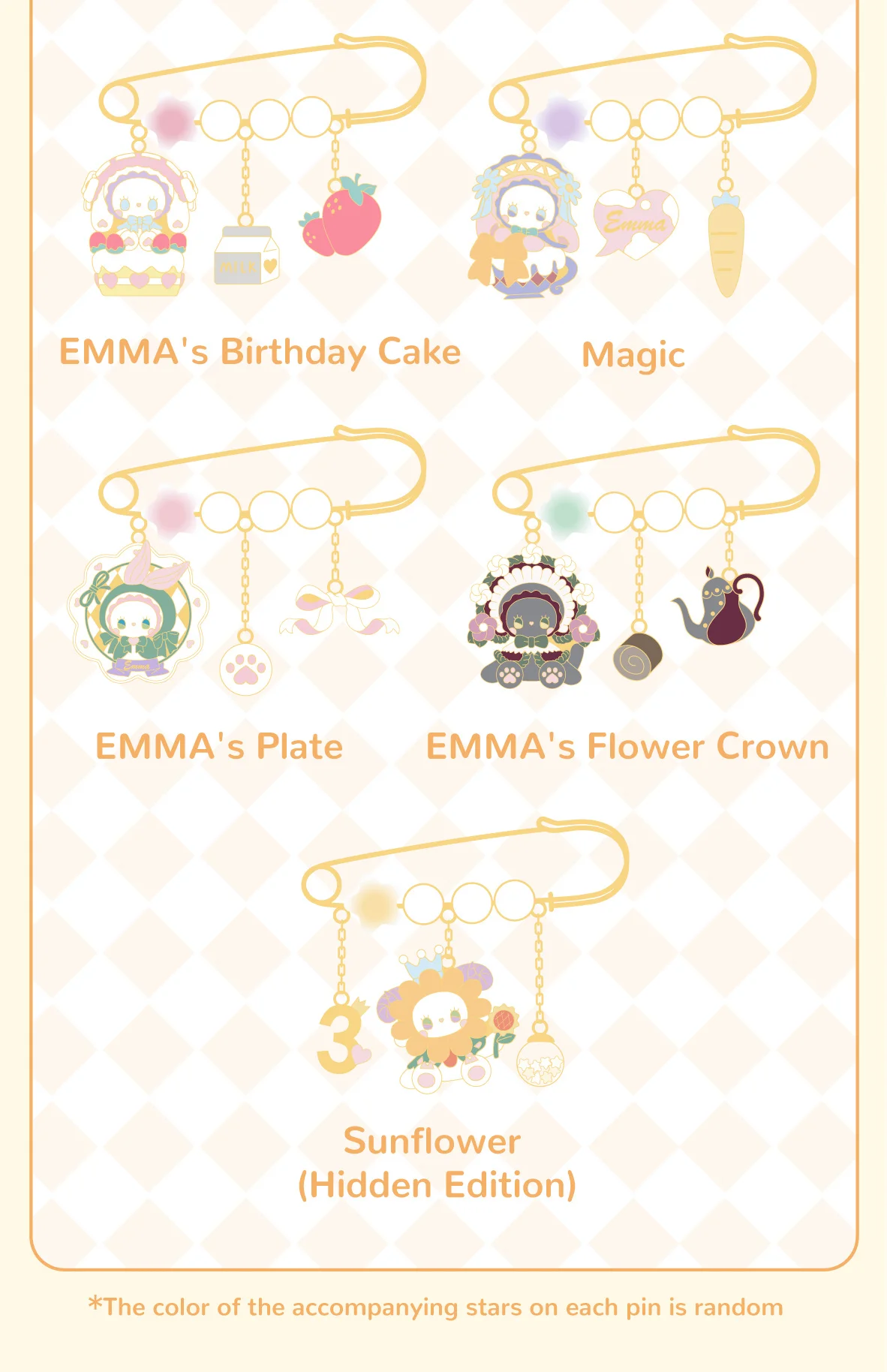LUCKY EMMA -EMMA'Sbirthday party brooches pins blind box 12 format,webp